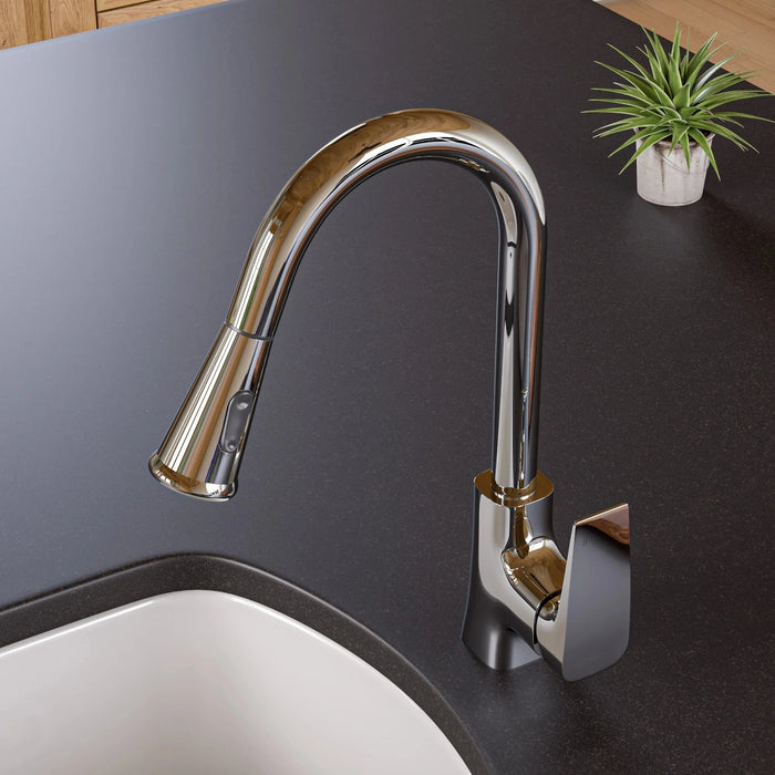 ALFI brand Square Gooseneck Pull-Down Kitchen Faucet ABKF3889