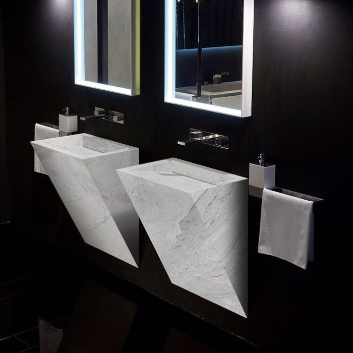 Polar White Marble Designer Triangle Sink Wall-mount Bathroom Sink RPW121827P