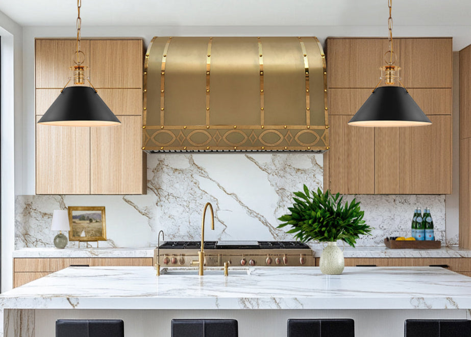 Barrel Shaped Brass Custom Range Hoods with straps