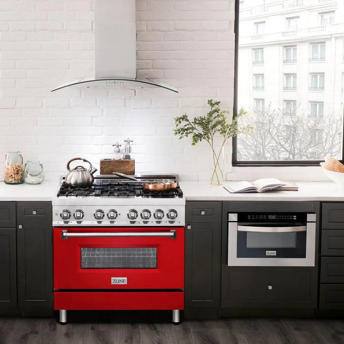 ZLINE 36" Professional Dual Fuel Range, Red Matte Door, RA-RM-36