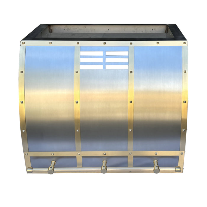 Barrel Shaped Stainless Steel Custom Range Hoods with Brass Strap 30"W x 24"H x 21"D With Ductless conversion