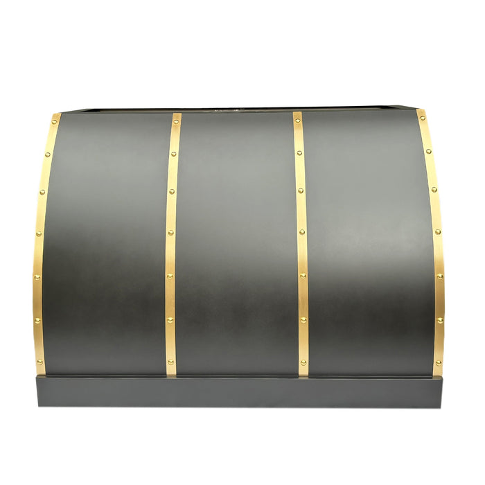 Barrel Shaped Stainless Steel Range Hoods with Brass Strap 42"W x 30"H x 24"D