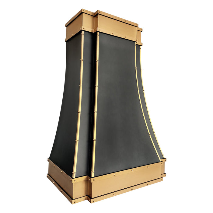 Black Stainless Steel Custom Hood with Gold Trim 34''W x 22''D x 51''H