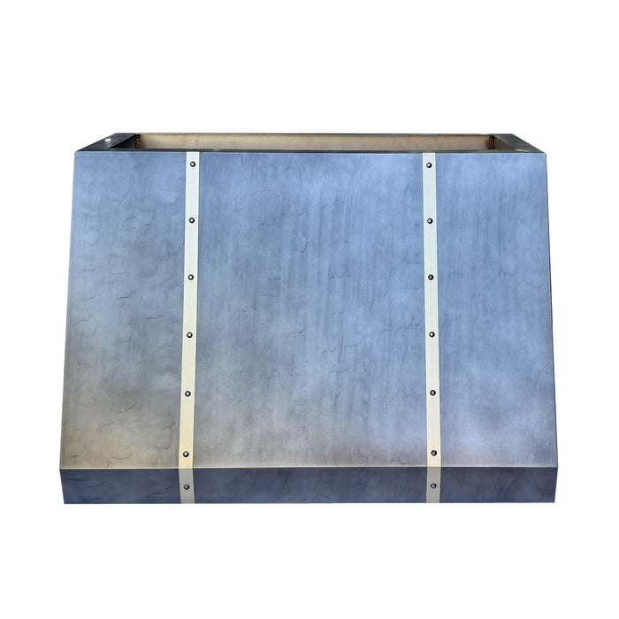Angled Stainless Steel Custom Range Hoods with Brass Bands 36W x 24D x 24H