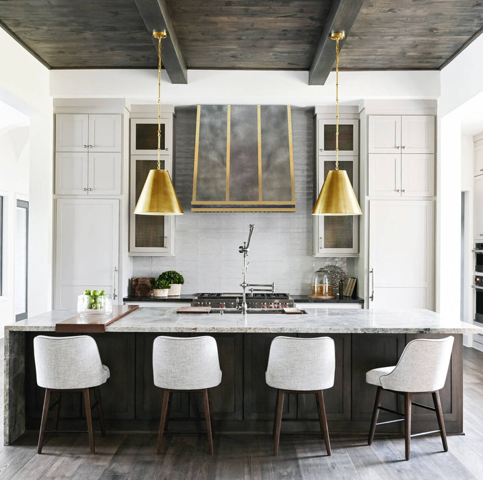 Antique Black Zinc Range Hood with Golden Straps