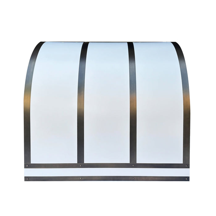 Barrel Shaped Stainless Steel Range Hoods with Antique Brass Straps
