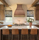 Bell Copper Range Hood Vintage Patina with Brass Crown and Apron