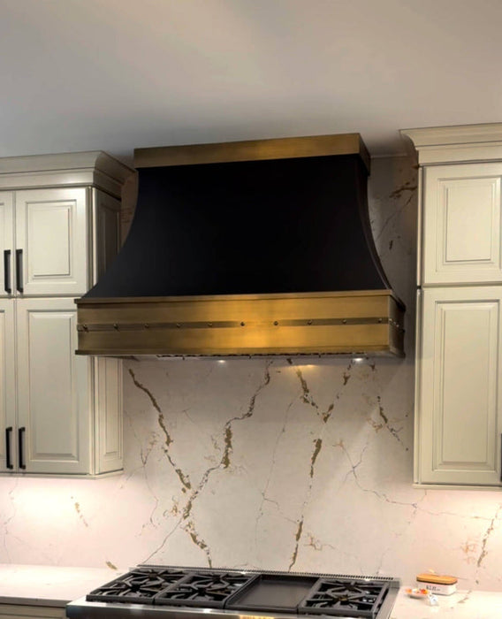 Black Range Hood Custom Stainless Steel with Antique Brass