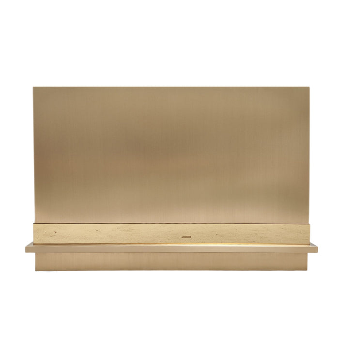 Box Shaped Custom Brass Range Hood with Brass Step and Polished Strap