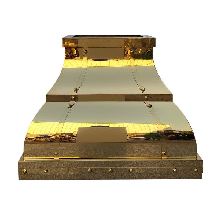 Curved Brass Custom Range Hoods with Brass Accents