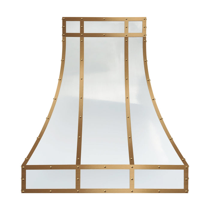 Curved Stainless Steel Custom Range Hood with Brass Bands
