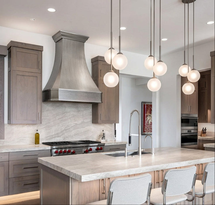 Curved Stainless Steel Custom Range Hood with Crown and Clipped Corners