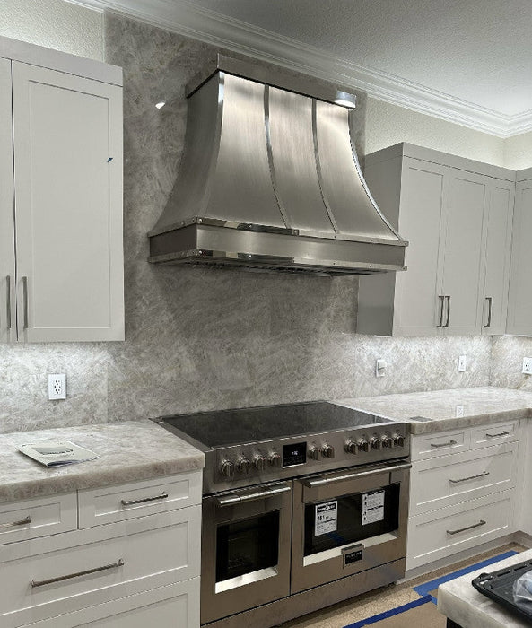 Curved Stainless Steel Range Hood With Mirror Accents