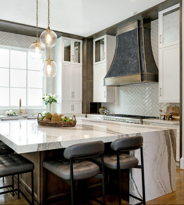 Custom Anqitue Stainless Steel Stove Hood Weathered Blacken