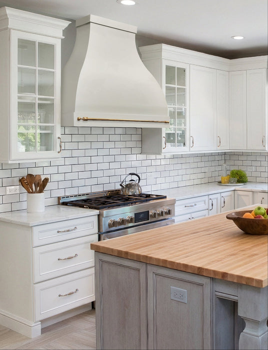 Custom Bell White Kitchen Stainless Steel Range Hood with Golden Pot Rack