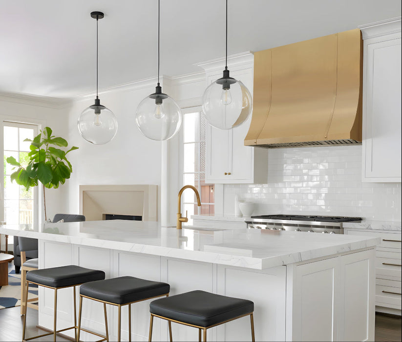 Custom Brass Stove Hood Elegant Slope Design with Straps