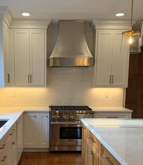 Custom Brushed Stainless Steel Range Hood Clipped Corners Design