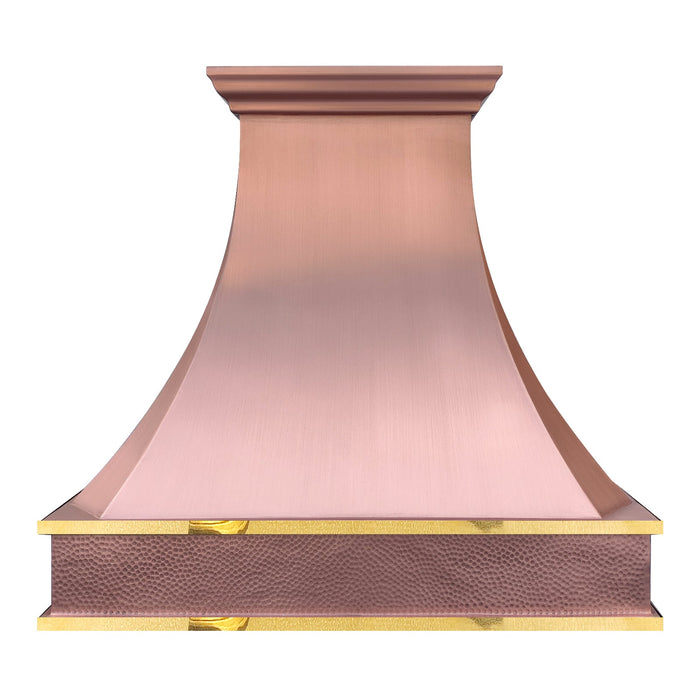 Custom Copper Vent Hood Natural Patina with Brass Accents