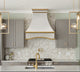 Custom Curved Stainless Steel Range Hood Matte White with Golden Straps Arch Deisgn
