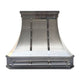 Custom Curved Stainless Steel Range Hood with Mirror Accents and Pot Rail