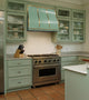 Custom Green Range Hood Stainless Steel with Polished Brass Accents