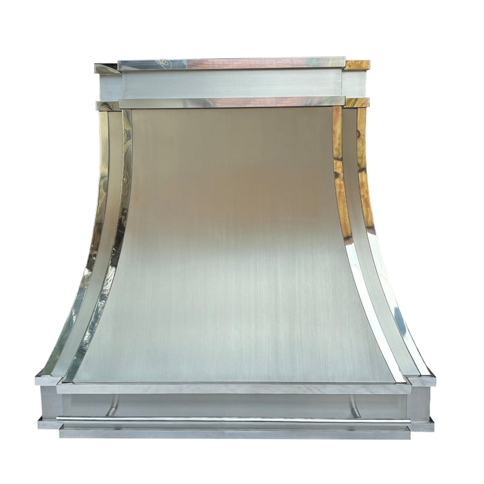 Custom Metal Brushed Stainless Steel Range Hood Vent with Polished Band