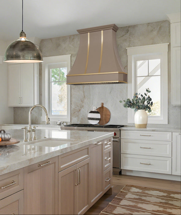 Custom Painted Stainless Steel Range Hood with Brass Trims