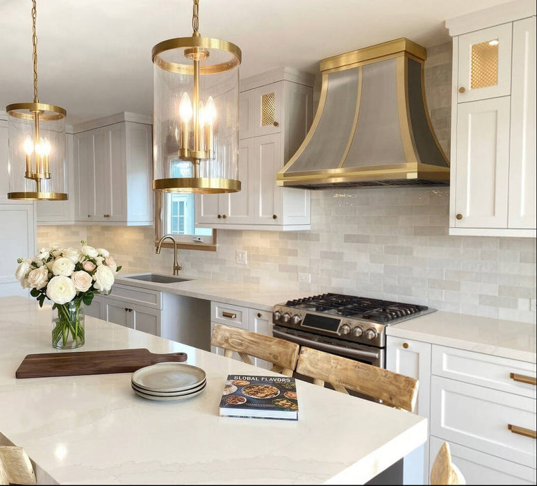 Custom Stainless Steel Range Hood Clasic Curve with Brass Straps