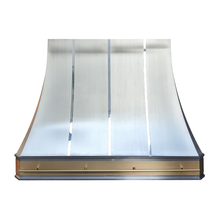 Custom Stainless Steel Range Hood with Brushed Brass Apron