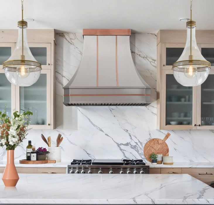 Custom Stainless Steel Range Hood with Copper Straps