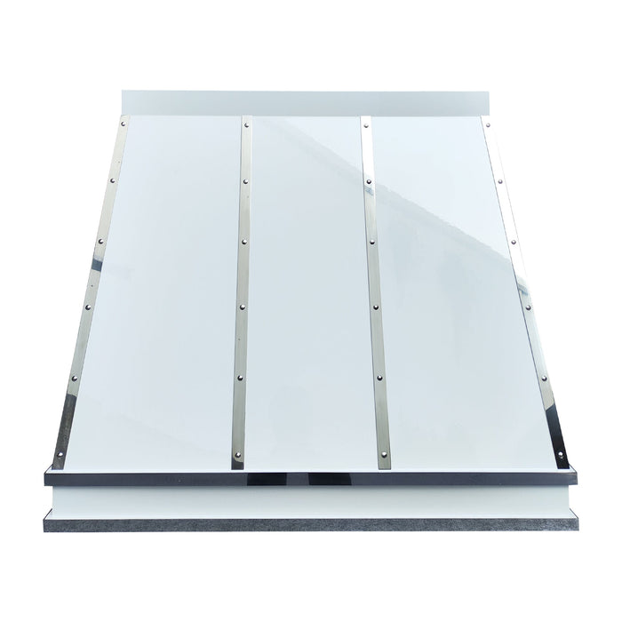 Custom White Stainless Steel Kitchen Hood Taper Design with Polished Bands