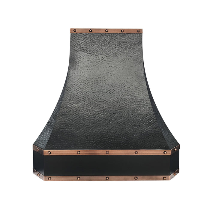 Darken Hammered Custom Copper Kitchen Range Hood with Clipped Design