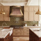 Farmhouse Style Copper Range Hood Custom Curve with Brass Straps