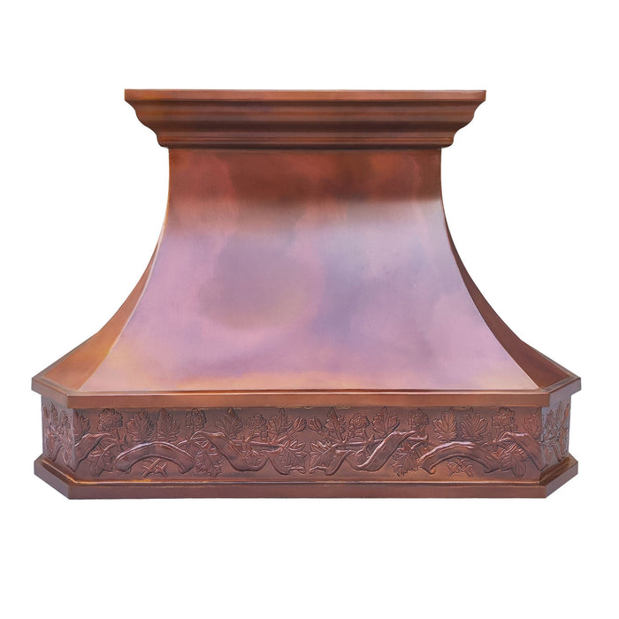 Fired Copper Custom Kitchen Range Hood Island Mounted