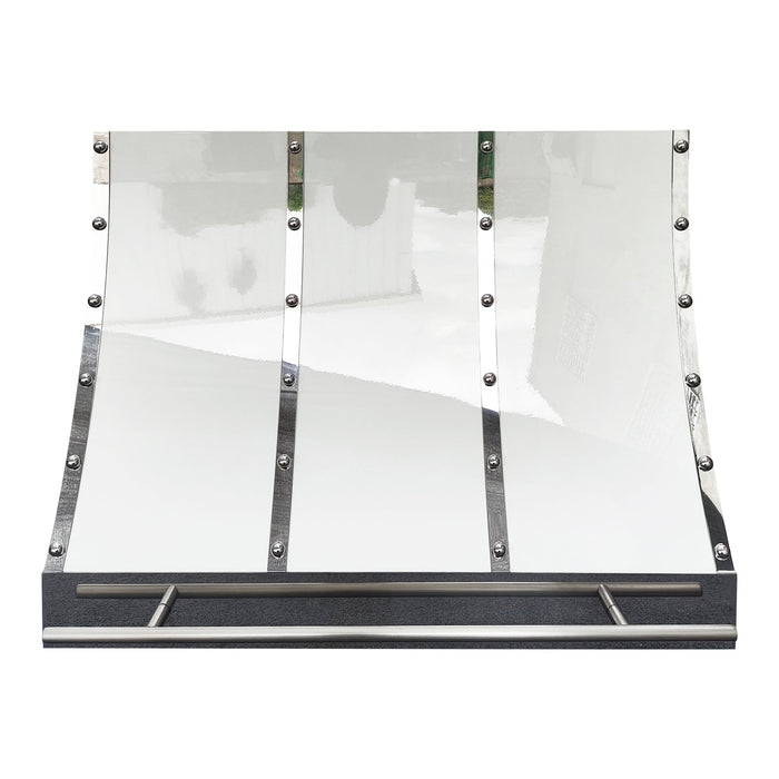Glossy White Slope Stainless Steel Range Hood with Stainless Pot Rack