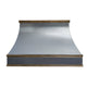 Industrial Custom Zinc Range Hood with Polished Brass Trims and Crown