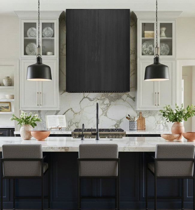 Luxury Black Box Stainless Steel Kitchen Range Hood with Ribs