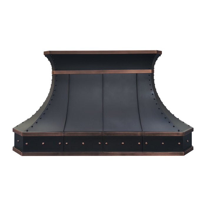 Luxury Curved Copper Oven Hood with Antique Accents