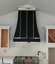 Modern Black Custom Stainless Range Hood with Mirror Accents
