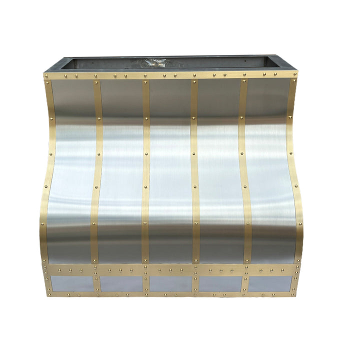 Ogee Stainless Steel Range Hood with Brass Decorative Metal Straps