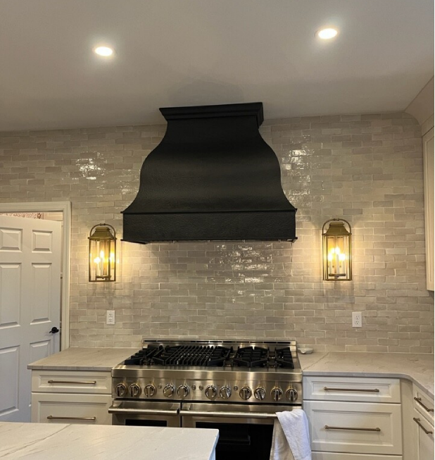 S-Curved Hammered Darken Copper Kitchen Hood