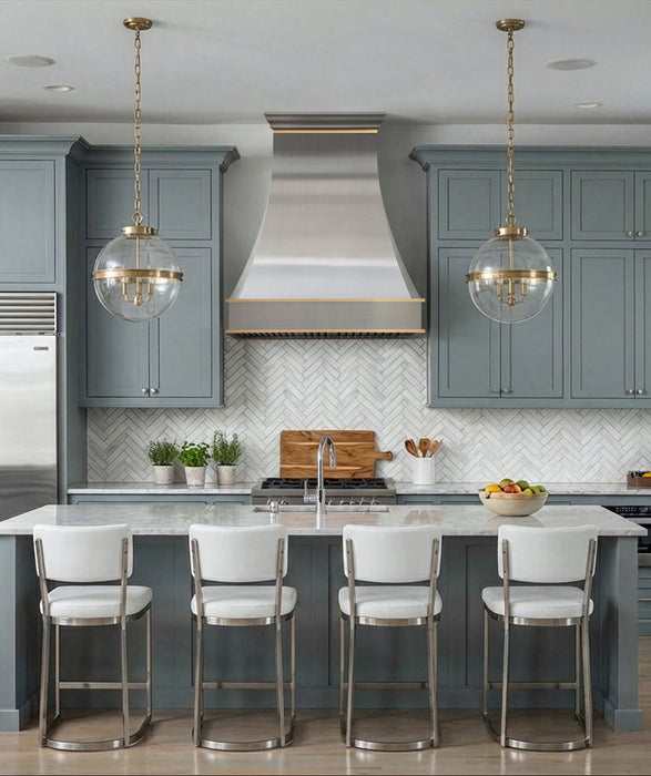 Silver Stainless Steel Range Hood Modern Classic Curved With Crown Molding