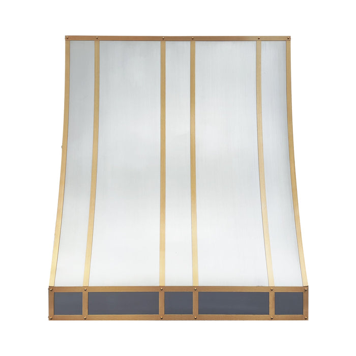 Stainless Steel Range Hood Custom Sloped Design with Brass Trims