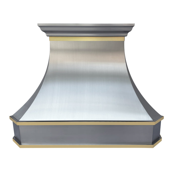 Stainless Steel Range Hood with Brushed Brass Straps 36W x 27H