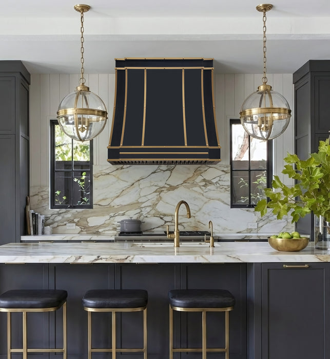 Sweep Black Custom Stainless Steel Range Hood with Crown Molding