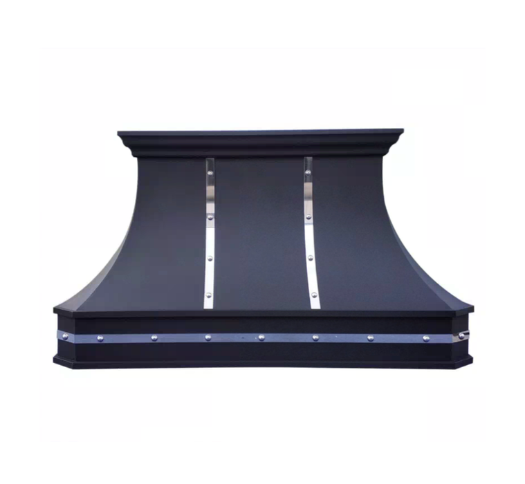 Sweep Black Stainless Steel Custom Range Hood with Polished Straps
