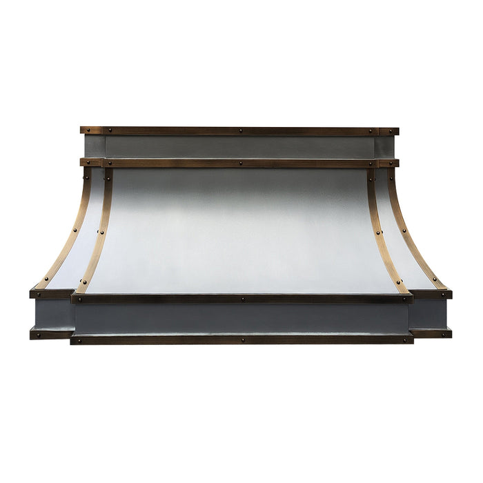 Sweep Custom Metal Zinc Range Hood with Brass Accent Modern Curve