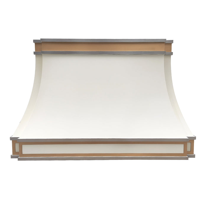 Sweep White Stainless Steel Custom Range Hood with Brass Accent