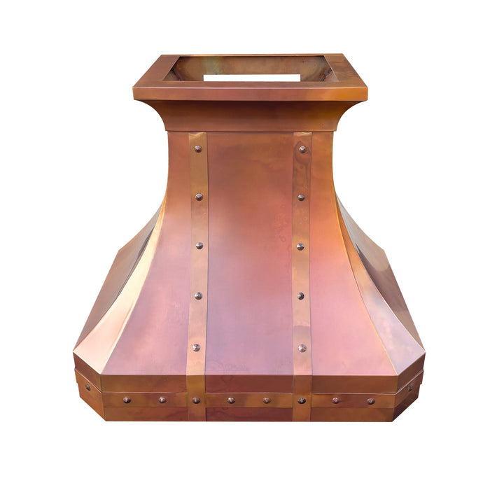 Traditional Curved Rustic Fired Copper Hood with Straps