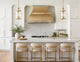 Warm Brass Kitchen Hood with Custom Luxury Pot Rack